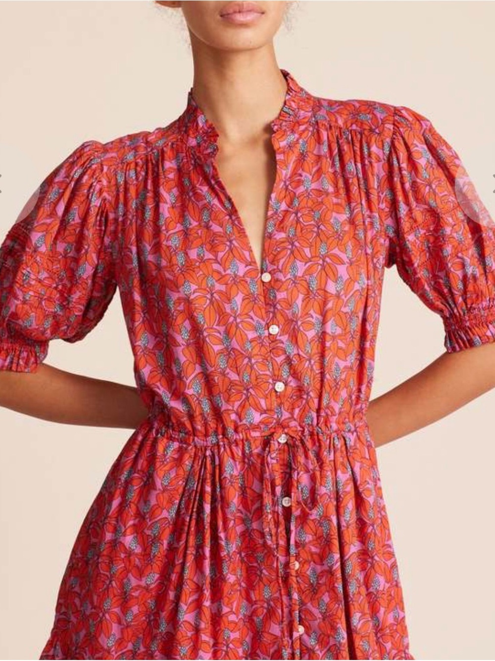 Women’s Red Floral Button-Front Midi Dress